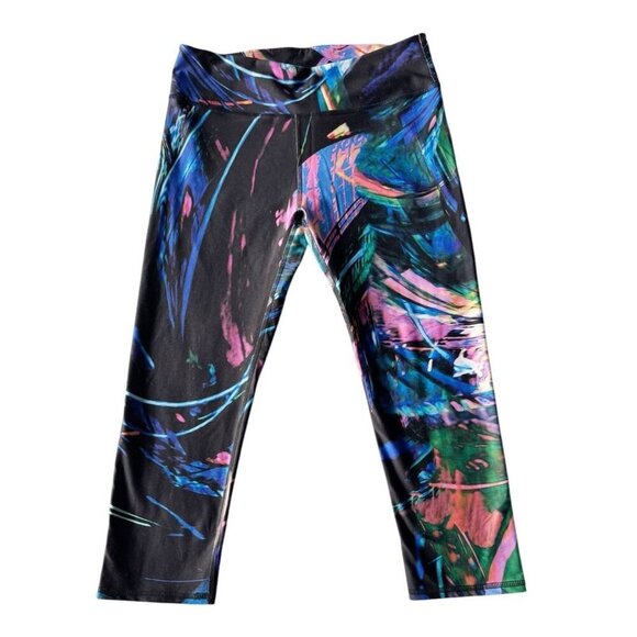Fabletics Woman's Sz M Mid-Rise Cosmic Lights PowerHold Capri Leggings - Picture 1 of 6